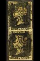 1840 1d Black, SG 2, Plate 8, VERTICAL PAIR Check Letters "P - D & Q - D" Three Clear Margins (touching At... - Non Classificati