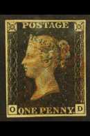 1840 1d Black, SG 2, Plate 8, Check Letters "O - D" Four Clear Margins With Light Red Maltese Cross Cancel &... - Non Classés