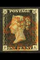 1840 1d Black 'PA' Plate 5, On BLEUTE PAPER, SG Spec AS25f, Used With 3 Small Neat Margins And Red MC Pmk. For... - Ohne Zuordnung