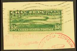 1930 AIR 65c Green Graf Zeppelin (SG A687, Sc C13), Used , Tied On Piece By Light Wavy Line Postmark And Red... - Sonstige & Ohne Zuordnung