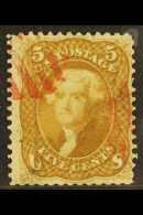 1861-62 5c Brown-ochre (SG 63a, Sc 67a), Used With Red Cancels Leaving Portrait Clear, Centered To Right, Tiny... - Sonstige & Ohne Zuordnung
