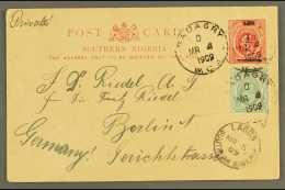 1908 ½d On 1d Red On Buff Surcharged Stationery Card To Germany, Uprated ½d Both Cancelled BADAGRY ... - Nigeria (...-1960)