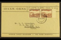 OFFICIALS 1945 - 50 1½d Purple Brown, SG O20, Bi-lingual Pair Superb Used On OHMS Cover To USA. Rare... - Zuidwest-Afrika (1923-1990)