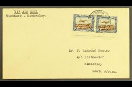 1931 (19 Nov) Cover To Kimberley Bearing Air 3d Brown And Blue (SG 86) Horizontal IMPRINT PAIR Tied By "AIR MAIL... - Zuidwest-Afrika (1923-1990)