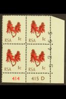 RSA VARIETY 1969 1c Rose-red & Olive-brown, Cylinder 414 415 D With Sheet Number Partially Printed On Stamps,... - Non Classificati