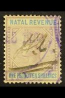NATAL REVENUE 1885 £1.10s Lilac And Blue Die I (Barefoot 95), With Top Left Triangle Detached Variety, Used.... - Non Classés