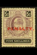 CAPE OF GOOD HOPE REVENUE - 1911 5s Purple & Black, Ovptd "PENALTY" Barefoot 7, Never Hinged Mint. For More... - Unclassified