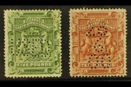 1892-93 £5 Sage-green & £10 Brown, SG 12/13, Fine Fiscally Used With Perfins, Fresh. (2 Stamps)... - Other & Unclassified