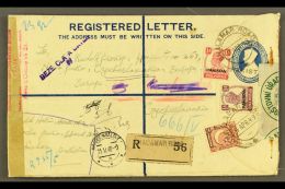 1949 (5 Apr) 1½a "Pakistan" Opt'd Registered Stationery Envelope From Lahore To Czechoslovakia, Uprated... - Pakistan