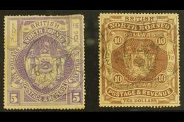 1889 $5 & $10 Values, SG 49/50, Fine Postal Cds Used, The $5 With Various Faults, The $10 Short Perf. Very... - Nordborneo (...-1963)