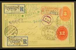 1895 (26 March) 3c Vermilion Numeral Postal Card, Registered & Addressed To Germany, Uprated With 12c Scarlet... - Mexique