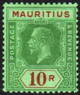 1921-34 10r Green & Red On Emerald, Die II, Wmk Script CA, SG 241, Fine Mint. For More Images, Please Visit... - Mauritius (...-1967)