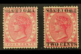 1891 2c On 4c Carmine SURCHARGE INVERTED Variety (one Short Perf), SG 118a, And 2c On 4c Carmine SURCHARGE DOUBLE,... - Mauritius (...-1967)