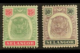 SELANGOR 1895 25c And 50c Dull Purple And Greenish Black "Tigers", SG 58, 59, Very Fine And Fresh Mint. (2 Stamps)... - Andere & Zonder Classificatie