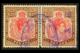 PENANG REVENUE STAMPS 1949 KGVI $25 Red And Brown, Barefoot 1, Fine Used HORIZONTAL PAIR. For More Images, Please... - Autres & Non Classés