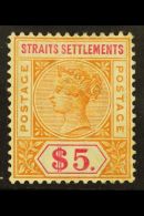 1892-9 $5 Orange & Carmine, Wmk Crown CA, SG 105, Mint. For More Images, Please Visit... - Straits Settlements