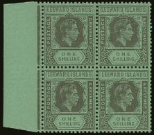 1942 1s Black And Grey / Emerald, SG 110bb, Very Fine Mint BLOCK OF 4 With Sheet Margin At Left. A Very Scarce... - Leeward  Islands