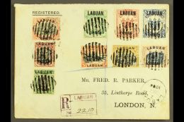 1905 (2 Oct) Registered "Fred Parker" Cover To England Bearing "4 Cents" Surcharges Complete Set (SG 129/37) Tied... - North Borneo (...-1963)