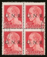 R.S.I. 1944 20c Carmine Ceasar Ovptd "G.N.R.", Sass 473, In A Superb Used Block Of 4. For More Images, Please... - Unclassified