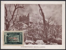 POLISH CORPS IN ITALY 1954 10th Anniversary Of Monte Cassino, 45gr Dark Green , Variety "ovptd In Vermilion", Sass... - Zonder Classificatie