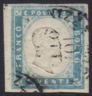 SARDINIA 1855 20c Cobalto Latteo Chiaro, Sassone 15c, Fine Used, Four Large Margins, Signed & Shade Identified... - Zonder Classificatie