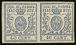 PARMA 1857 40c Blue "Fleur De Lys", Mint Pair One Showing The Variety "large 0 In 40", Sass 11d, Superb NHM.... - Unclassified