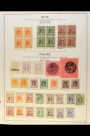 INDORE 1886-1946 ATTRACTIVE COLLECTION On Pages, Mint & Used, Inc Holkar 1889 ½a Type I & ½a... - Andere & Zonder Classificatie