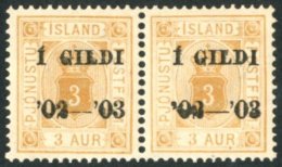 1902 "I GILDI '02-'03" OFFICIAL 3 Aur Yellow Orange Facit Tj 15b, A Never Hinged Mint Horizontal Pair (positions... - Other & Unclassified