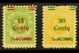 1923 15c On 50m Yellow-green & 30c On 20m Yellow Both With Broken Bar PLATE FLAWS (position 93), Michel 210... - Andere & Zonder Classificatie