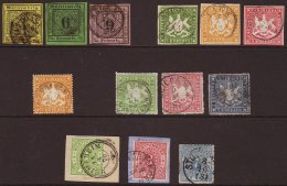 WURTTEMBERG 1851-1869 Very Fine Used Selection On Stockcard, Includes 1851-52 3k, 6k & 9k Imperfs Together... - Other & Unclassified