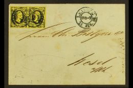 SAXONY 1853 (21st July) Folded Cover To Wesel From Leipzig Bearing Frederick 3Ng Pair (Mi 6) Bearing Berlin, Deutz... - Andere & Zonder Classificatie