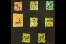 TAHITI 1893-1903 Mint Or Used Assembly With 1893 Diagonal Overprints 5c Mint, 20c X2 Used, 75c Mint, And 1fr Used,... - Altri & Non Classificati