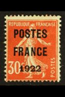 PRECANCELS 1922 30c Orange With "POSTES FRANCE" Overprint, Yvert 38, Mint, Small Thins, Fresh Colour, Cat 1,200... - Andere & Zonder Classificatie