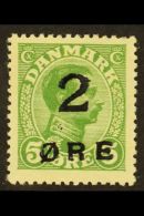1919 2o On 5o Green Provisional Surcharge, Facit 3, Mint Large Part OG, Shortish Perf At Top. For More Images,... - Isole Faroer