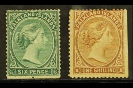 1878-79 6d Blue-green & 1s Bistre-brown, SG 3/4, Mint, Both Marginal Examples With One Straight Edge, 6d With... - Falkland