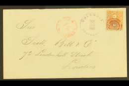 1889 COVER TO ENGLAND Bearing 1886 10c Orange Tied By Cartegena Violet Duplex Of OCT 29, 1889, Red "TRANSITO /... - Colombie