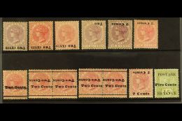 1888-1890 SURCHARGE VARIETIES. 1888-90 2c On 4c With Inverted Surcharges SG 202a, 203a (x2), 204a, 210a &... - Ceylan (...-1947)