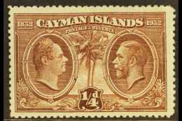 1932 CENTENARY VARIETY ¼d Brown, Centenary, Variety "A" Of "CA" Missing From Watermark",  SG 84a, Clearly... - Iles Caïmans