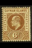 1902-03 6d Brown With DENTED FRAME Variety, SG 6a, Fine Mint, Slightly Discoloured One Perf Tooth At Top, Scarce... - Cayman Islands