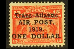 1919 $1 On 15c Bright Scarlet, "Trans-Atlantic AIR POST, 1919 ONE DOLLAR" Overprint, SG 143, Fine Mint. For More... - Other & Unclassified