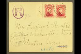 1895 Registered Cover From St Johns To Boston Franked Inscription Margin Pair 1894 6c Crimson Red, Tied By Barred... - Sonstige & Ohne Zuordnung