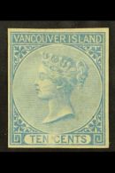 1865 10c Blue Imperf, SG 12, Mint No Gum With 4 Good Neat Margins And Fresh Attractive Colour, Rubbed At Base... - Sonstige & Ohne Zuordnung