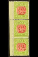 POSTAGE DUES 1922-30 6d Carmine & Yellow-green, SG D97, Fine Never Hinged Mint Left Marginal Vertical STRIP Of... - Sonstige & Ohne Zuordnung
