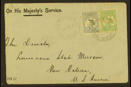 OFFICIALS ON COVER 1914 "OHMS" Cover To USA, Franked With ½d & 2d Roos Punctured "OS / NSW," Tied By... - Autres & Non Classés