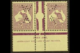 1932 9d Violet Roo (SG 133), ASH IMPRINT PAIR, Plate 4 - Second State (as BW 29zc), With "W / A" Perfin, Very Fine... - Autres & Non Classés