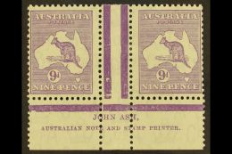 1932 9d Violet Roo (SG 133), ASH IMPRINT PAIR, Plate 3 - First State, BW 29z, Mint (stamps Never Hinged). For More... - Sonstige & Ohne Zuordnung