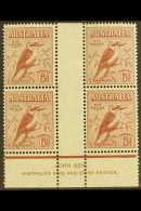 1932 6d Red Brown Kookaburra, SG 146, Gutter Block Of 4 With John Ash Imprint, Very Lightly Hinged Mint. For More... - Sonstige & Ohne Zuordnung