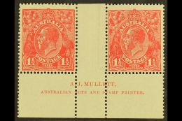 1924 1½d Scarlet George V Head, SG 77, MULLETT Imprint Pair, Very Fine Mint. (2 Stamps) For More Images,... - Other & Unclassified