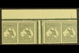 1915-27 2d Grey Roo, Third Wmk (narrow Crown), Die IIA, SG 35dba, Mint Upper Marginal GUTTER STRIP OF FOUR (stamps... - Other & Unclassified