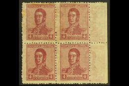 1920 4c Red-violet Perf 13½x12½ (Scott 268, SG 466A), Mint Marginal BLOCK Of 4 Showing DOUBLE... - Autres & Non Classés